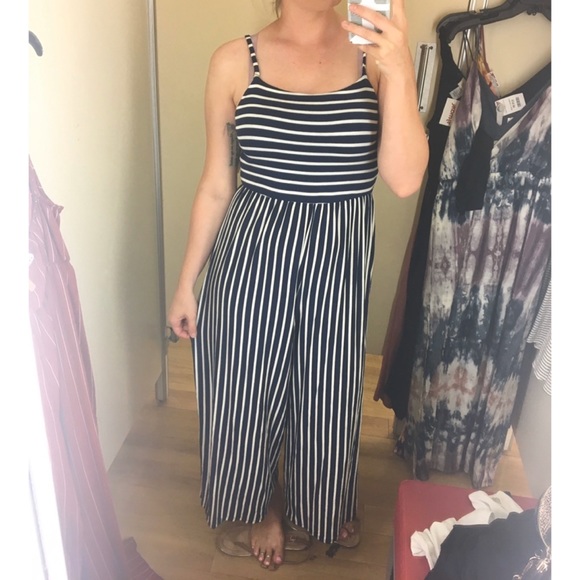 Jolie Pants - Navy and white striped jumpsuit
